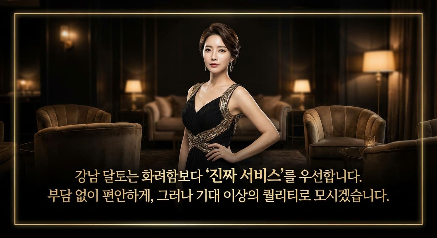 강남 달토는 화려함보다 진짜 서비스를 우선합니다. 부담 없이 편안하게, 그러나 기대 이상의 퀄리티로 모시겠습니다.